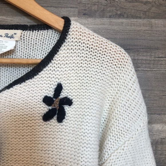 Vintage Cozy Knit Wool Floral Embroidered Country Cottagecore Cardigan Small - Picture 2 of 10